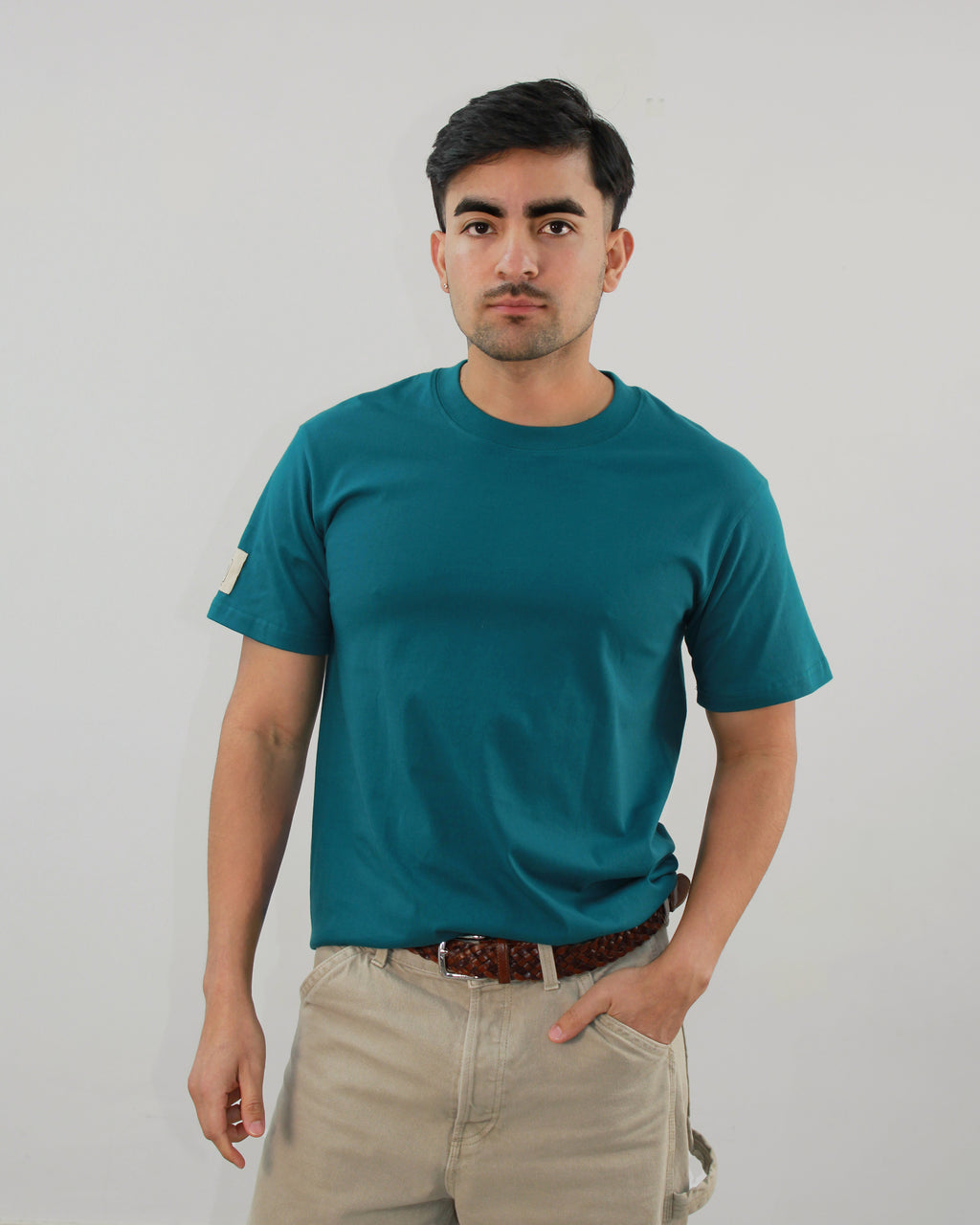 camiseta azul turquesa corte slim sin estampados para hombre 