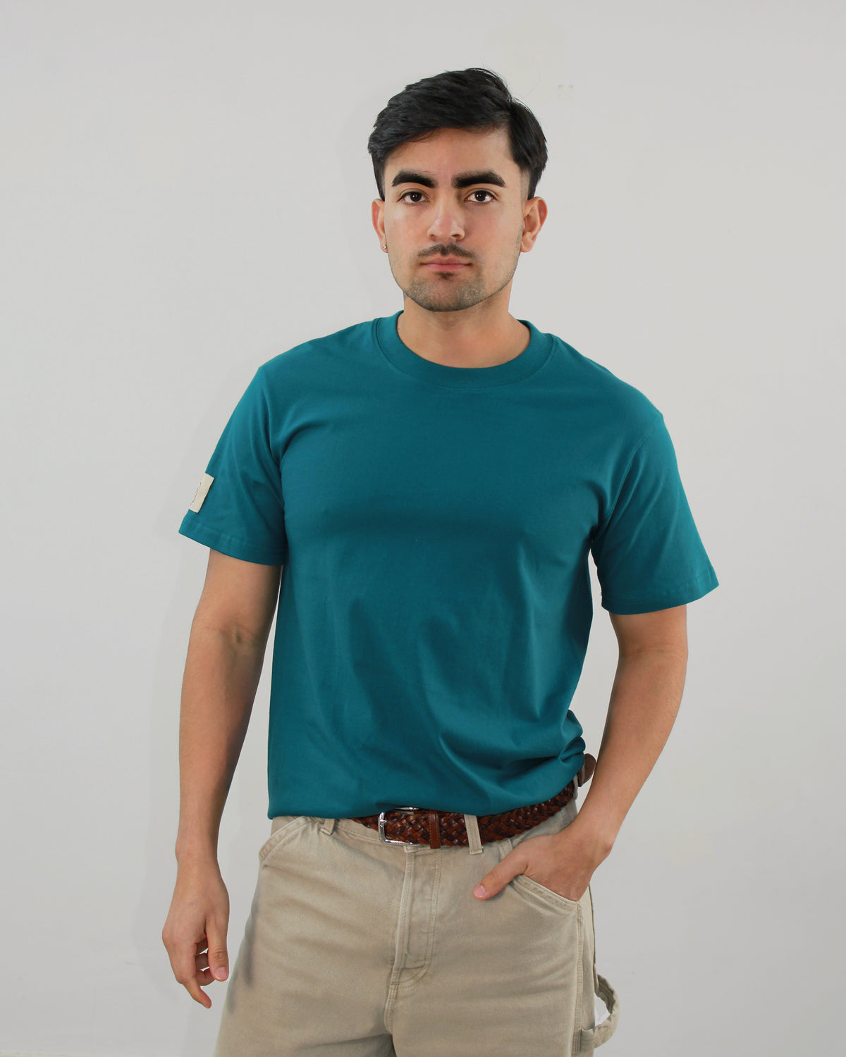 camiseta azul turquesa corte slim sin estampados para hombre 