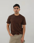 Camiseta slim color marrón para hombre sin estampados 