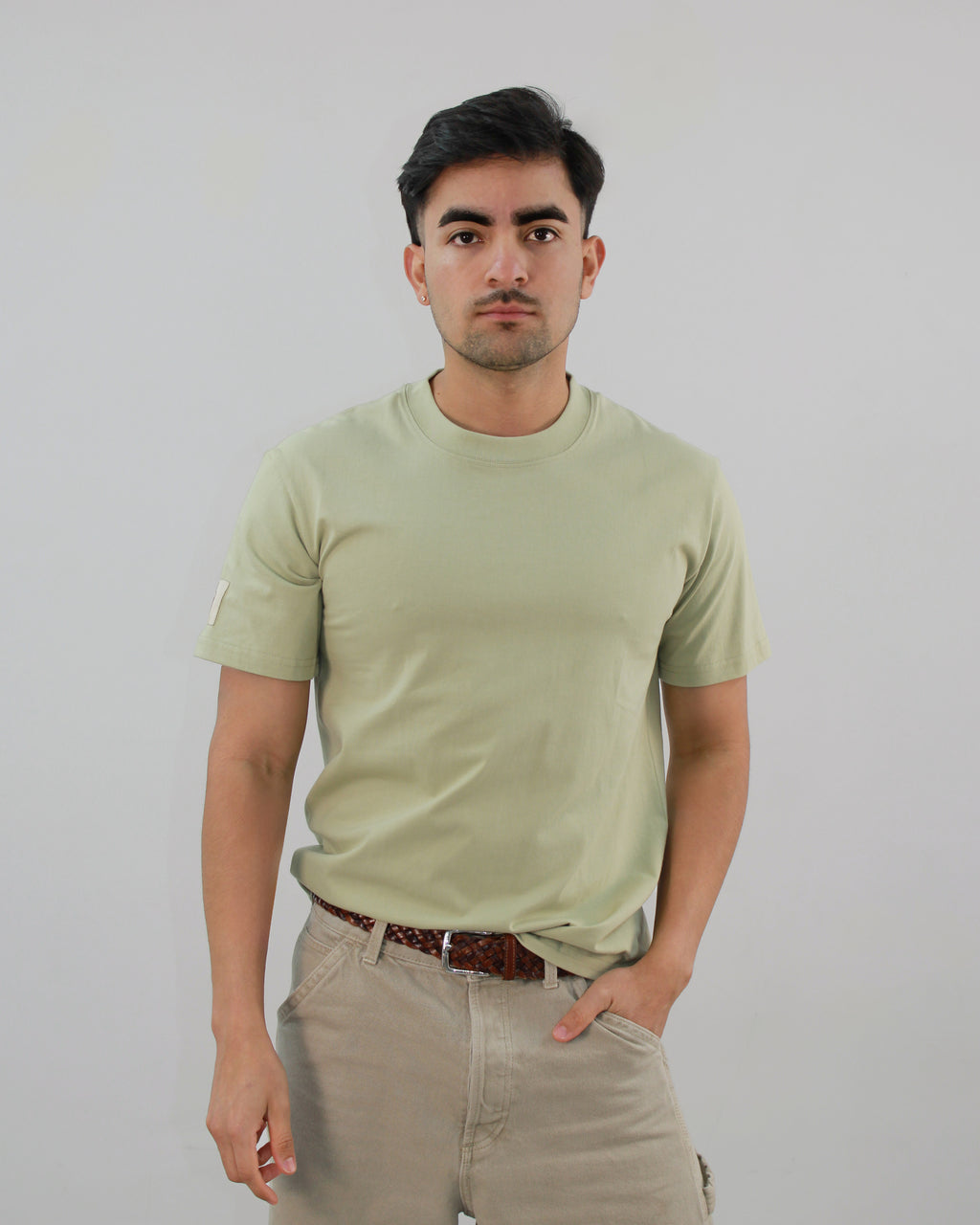 camiseta slim verde claro sin estampados para hombre